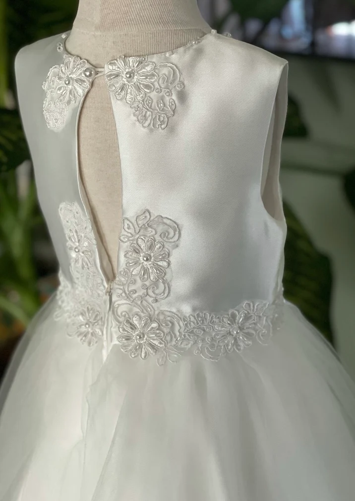 Princess Daliana Mikado and Tulle Flower Girl Dress with Keyhole Back - D20609 - Image 6