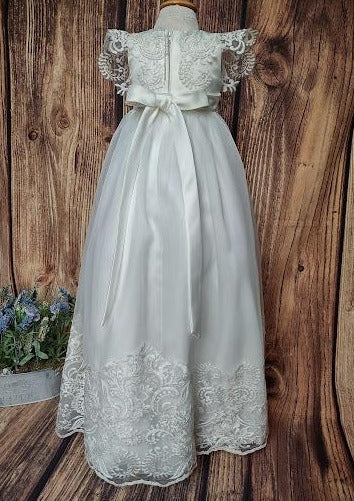 Nan & Jan Girls’ Christening Gown with Embroidered Applique Sleeve - Image 3