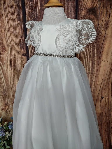 Nan & Jan Girls’ Christening Gown with Embroidered Applique Sleeve - Image 4