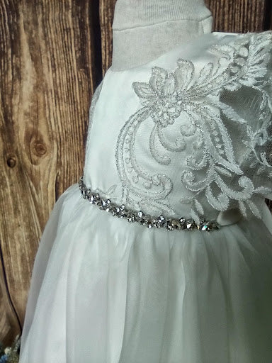 Nan & Jan Girls’ Christening Gown with Embroidered Applique Sleeve - Image 5