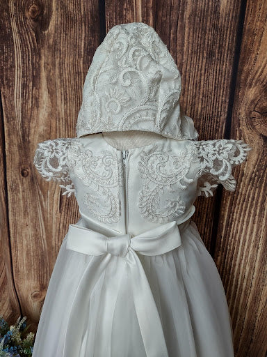 Nan & Jan Girls’ Christening Gown with Embroidered Applique Sleeve - Image 6