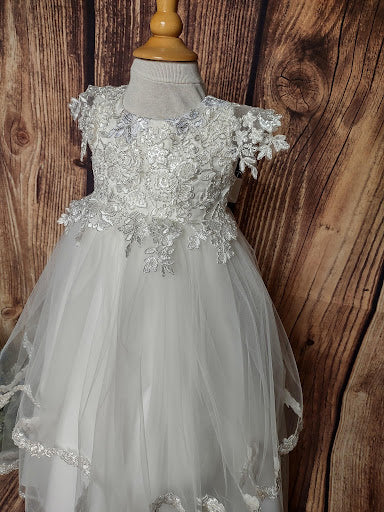 Nan & Jan Girls’ Christening Gown with Embroidered Bodice - Image 3