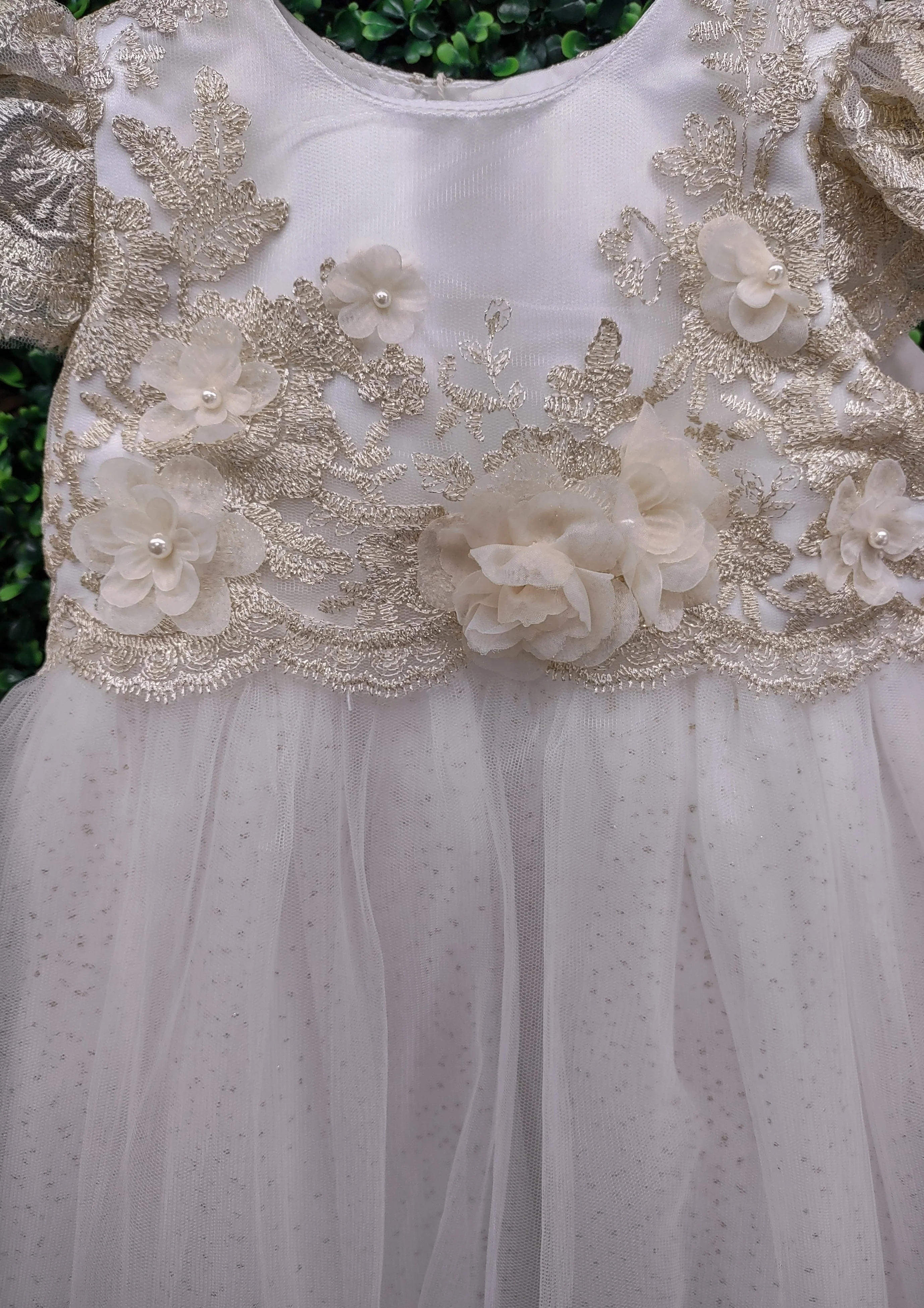 Princess Daliana Gold Embroidered Lace Christening Gown with Bonnet - D2Y1023 - Image 3