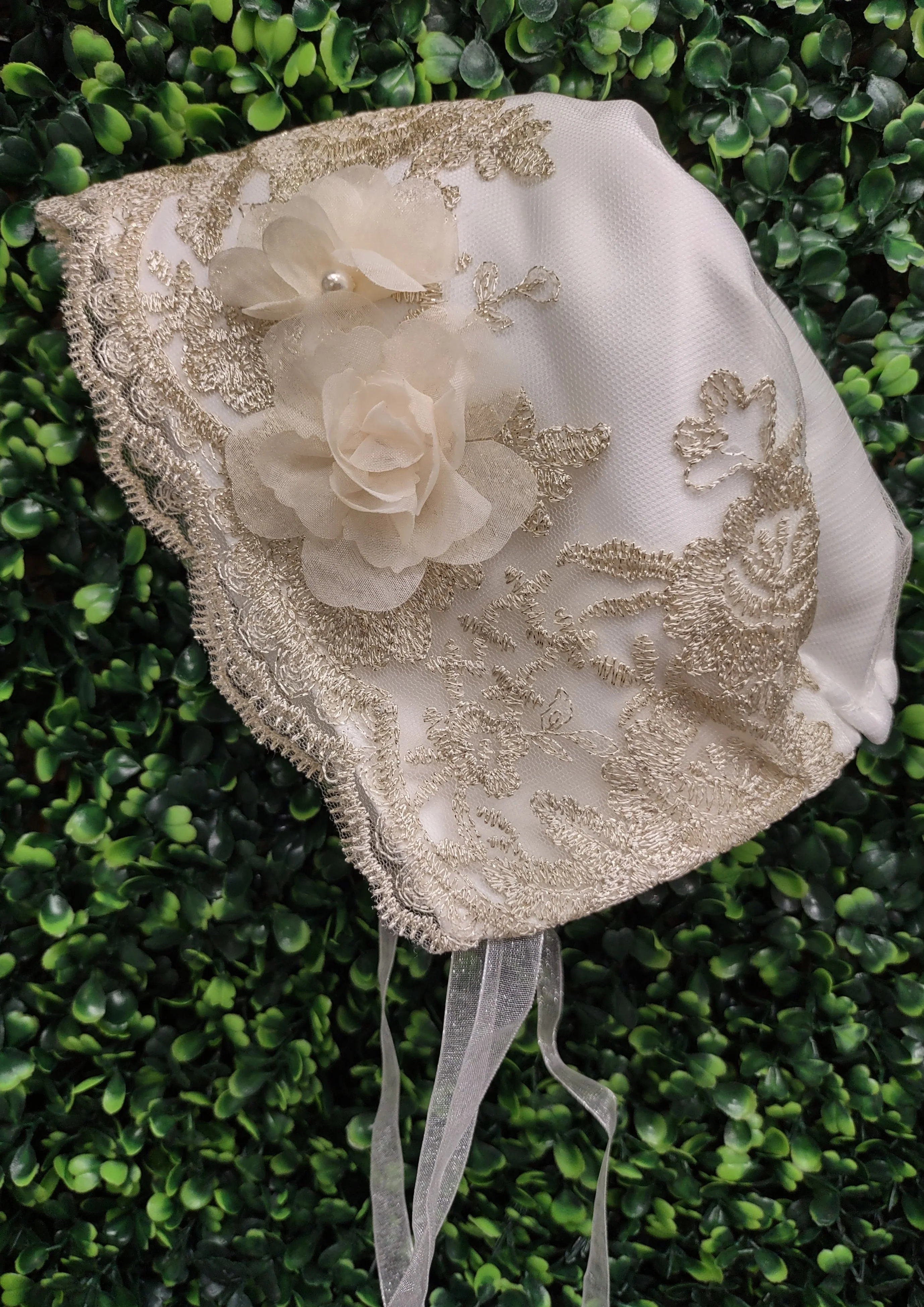 Princess Daliana Gold Embroidered Lace Christening Gown with Bonnet - D2Y1023 - Image 5