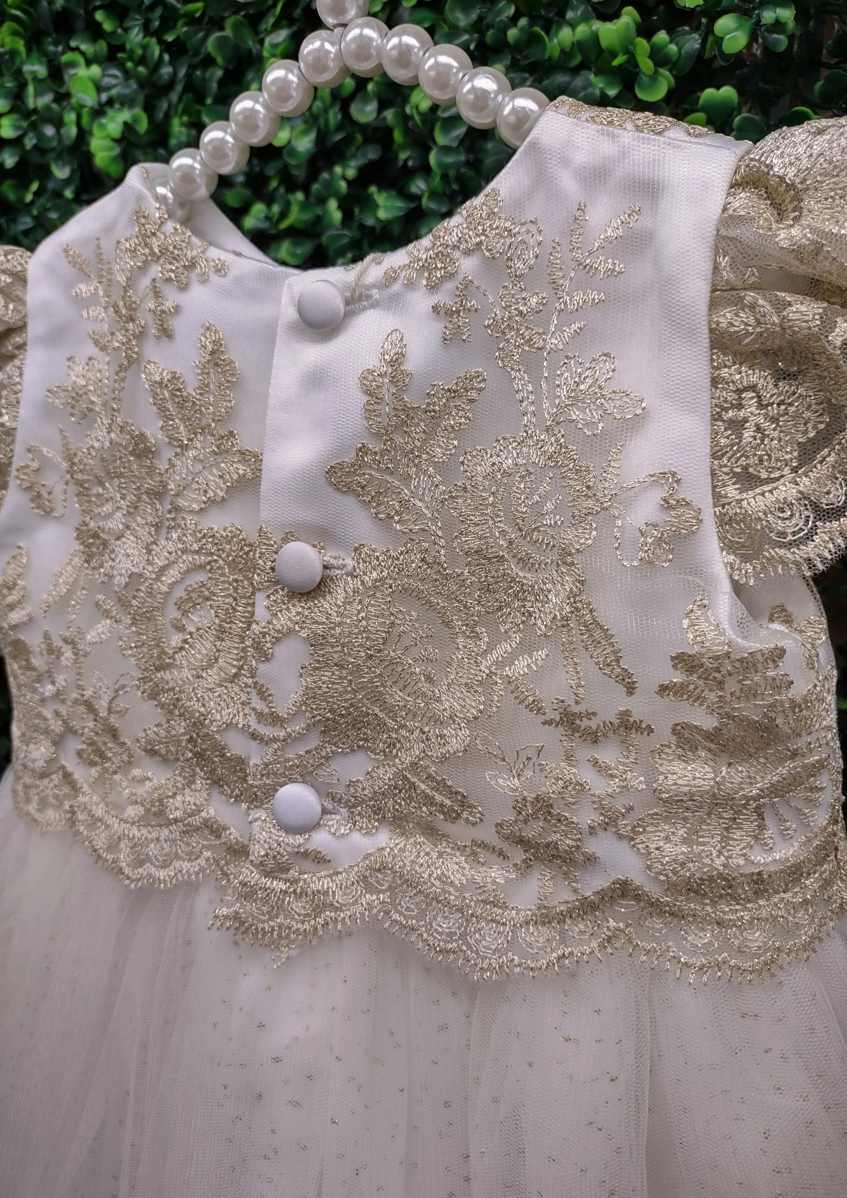 Princess Daliana Gold Embroidered Lace Christening Gown with Bonnet - D2Y1023 - Image 6