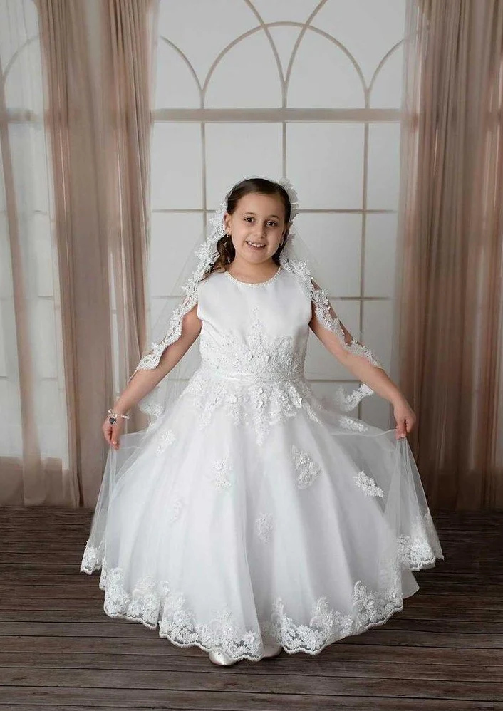 Joan Calabrese White Tea Length Lace Hem Dress 119377 - Image 8