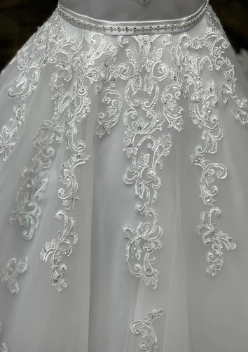 Sweetie Pie Scroll Lace Tulle Gown with Circular Skirt and Stunning Back- 4053 - Image 3