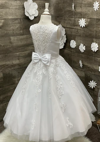 Sweetie Pie Scroll Lace Tulle Gown with Circular Skirt and Stunning Back- 4053 - Image 4