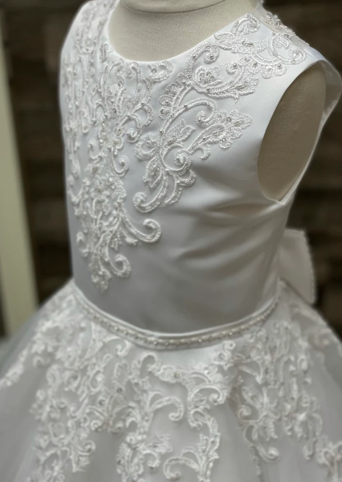 Sweetie Pie Scroll Lace Tulle Gown with Circular Skirt and Stunning Back- 4053 - Image 6