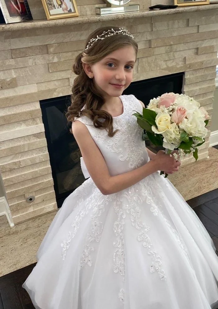 Sweetie Pie Scroll Lace Tulle Gown with Circular Skirt and Stunning Back- 4053 - Image 8