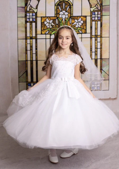 Sweetie Pie Beaded Lace Bodice With Bow Long Gown- 4073 - Image 10