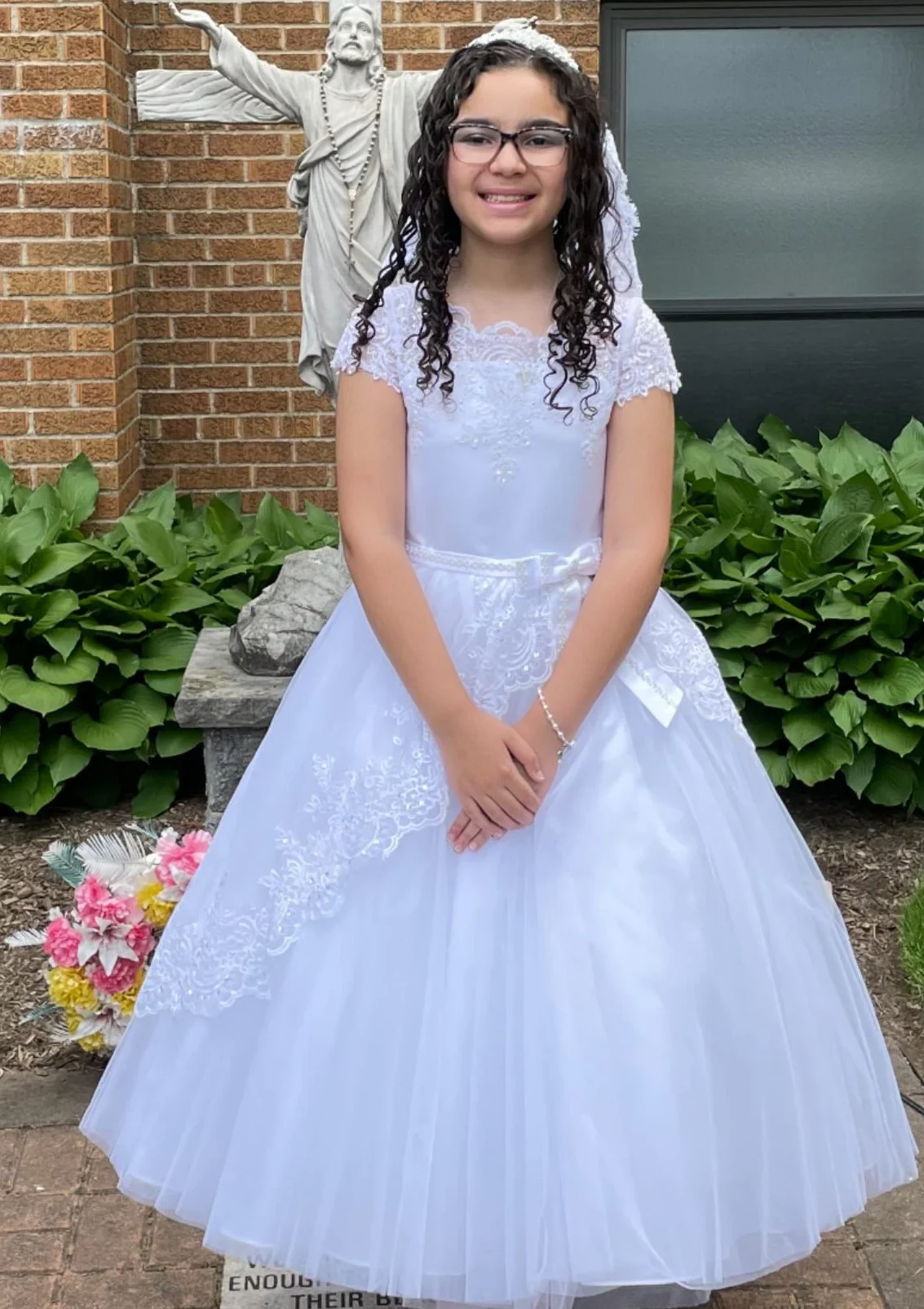 Sweetie Pie Beaded Lace Bodice With Bow Long Gown- 4073 - Image 11