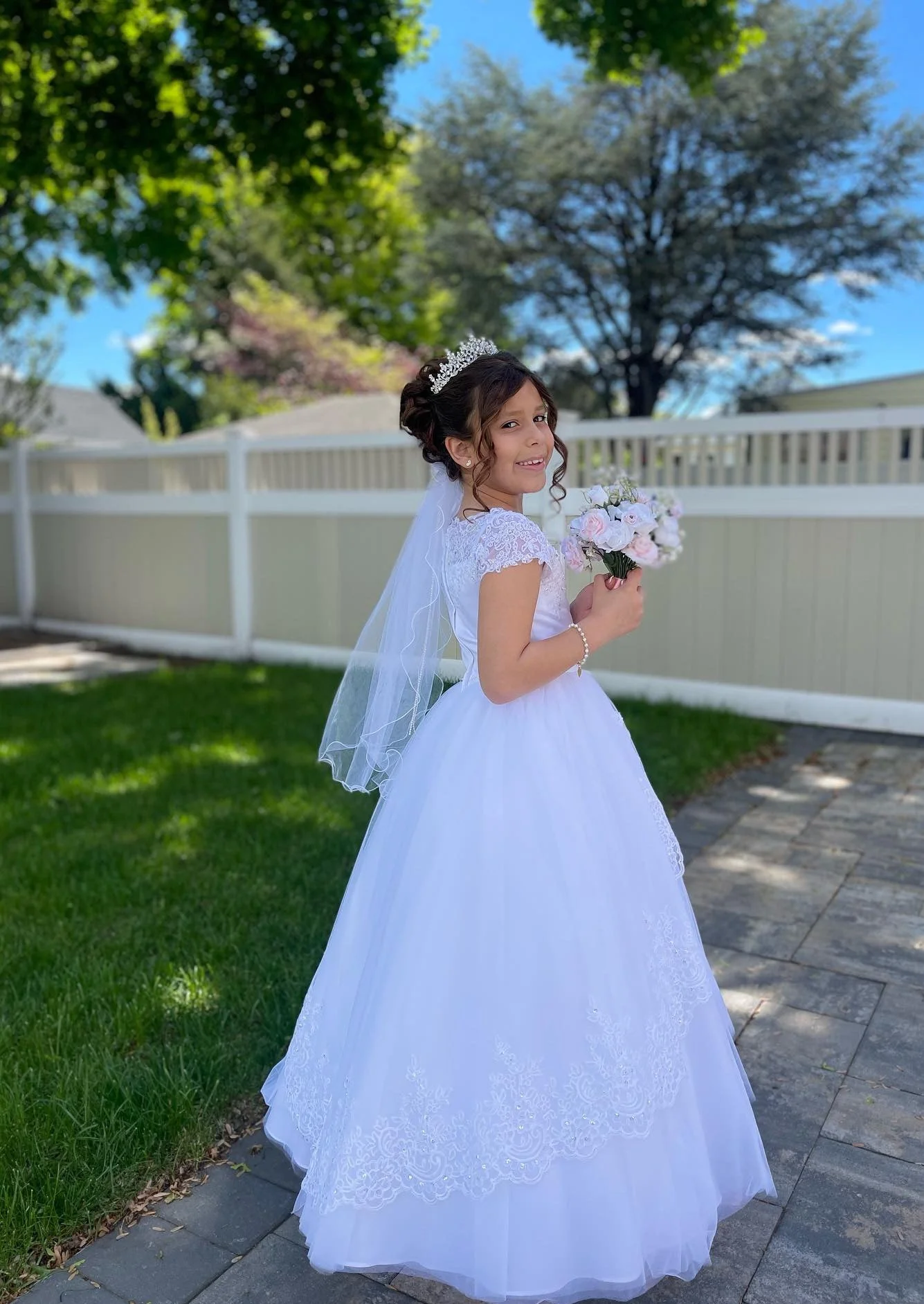 Sweetie Pie Beaded Lace Bodice With Bow Long Gown- 4073 - Image 13