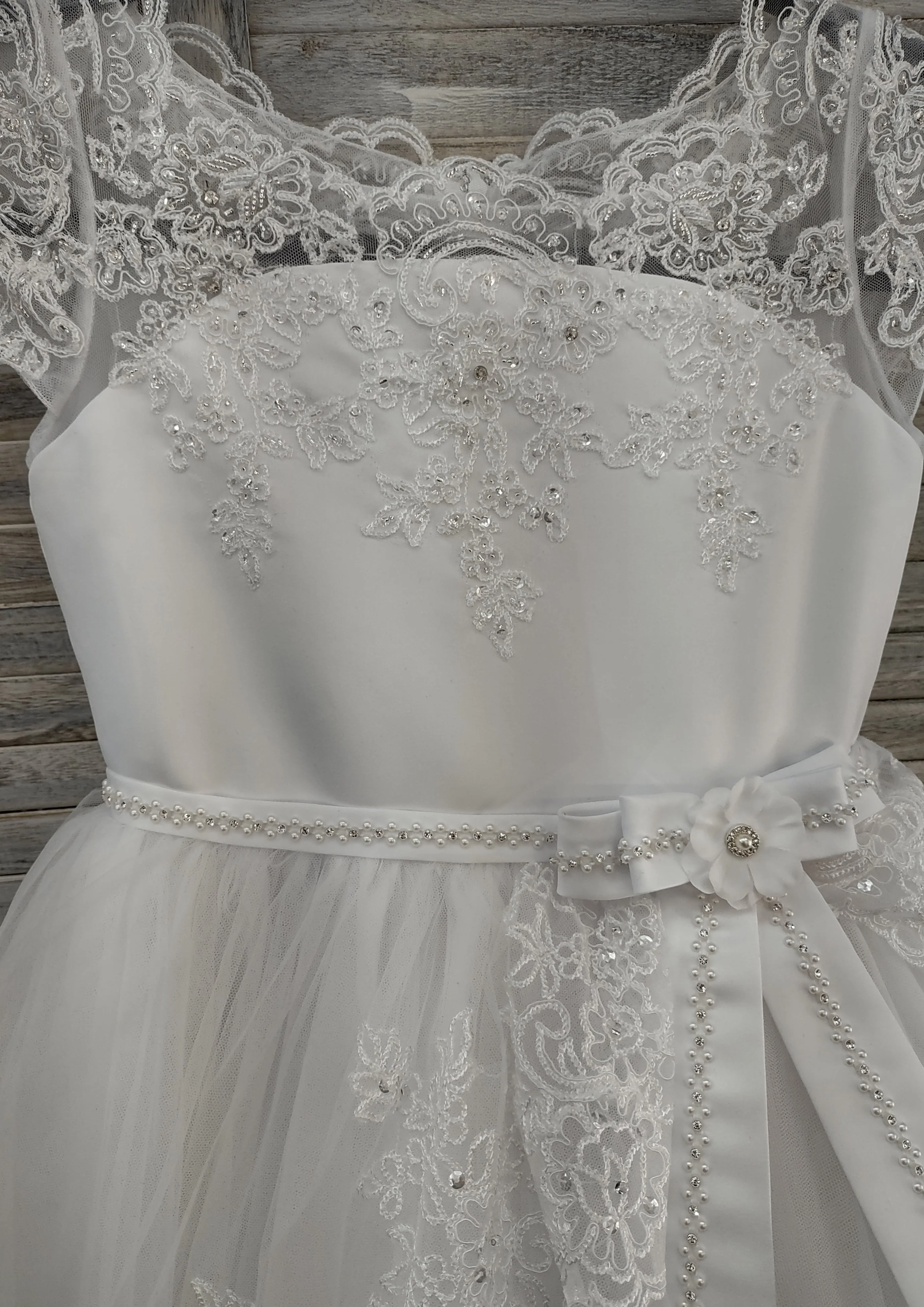 Sweetie Pie Beaded Lace Bodice With Bow Long Gown- 4073 - Image 3