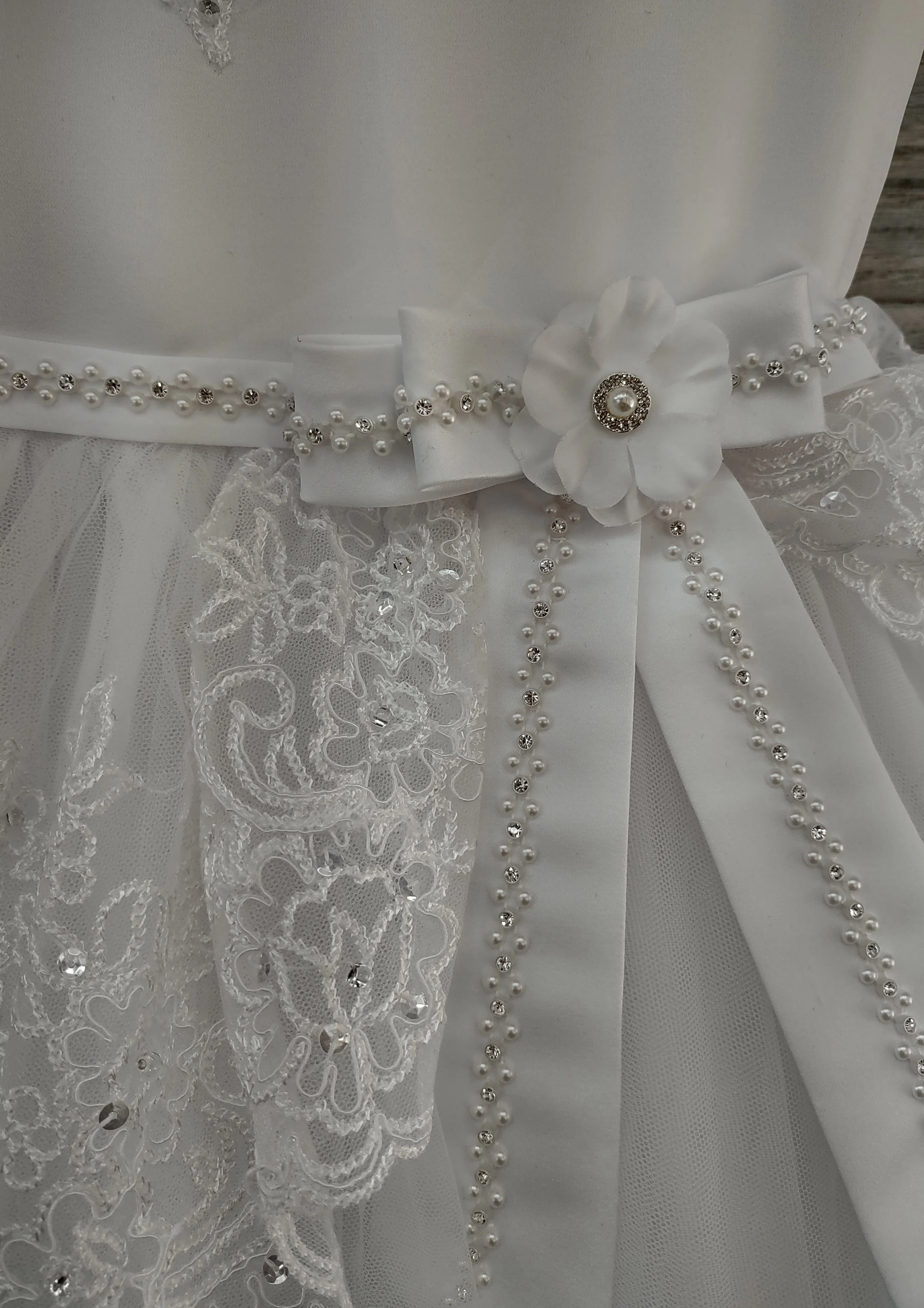 Sweetie Pie Beaded Lace Bodice With Bow Long Gown- 4073 - Image 4