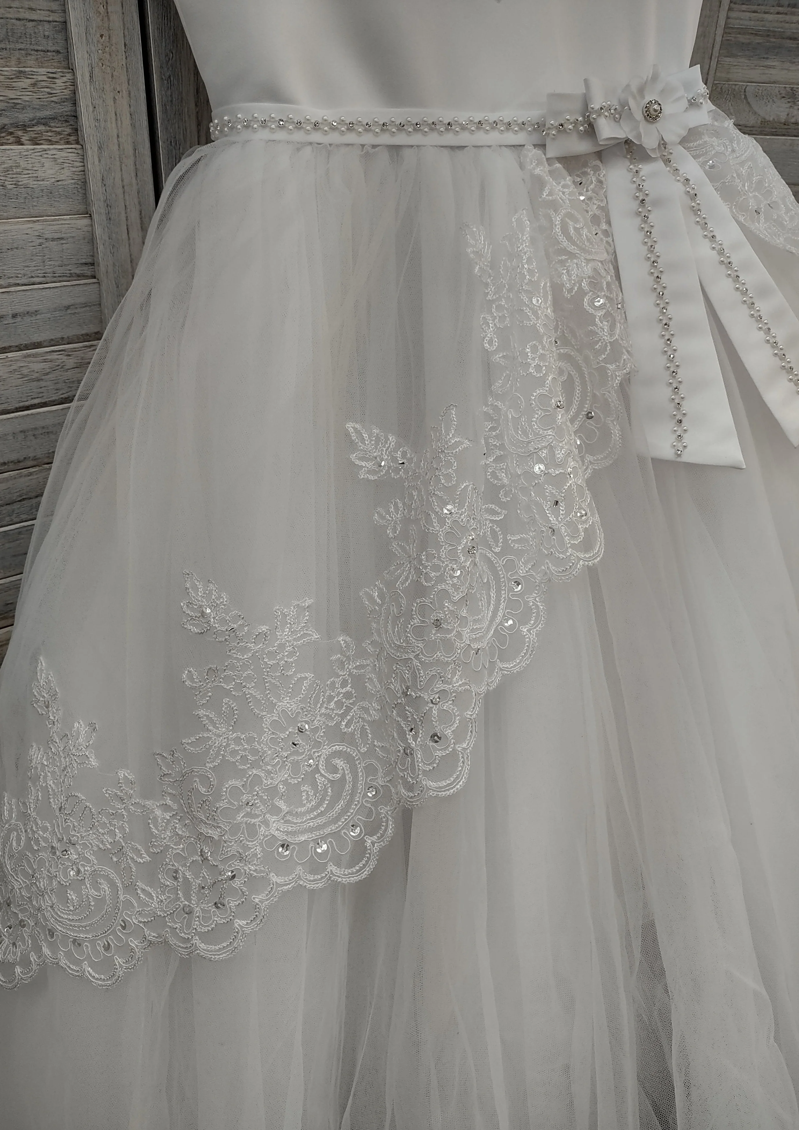 Sweetie Pie Beaded Lace Bodice With Bow Long Gown- 4073 - Image 5