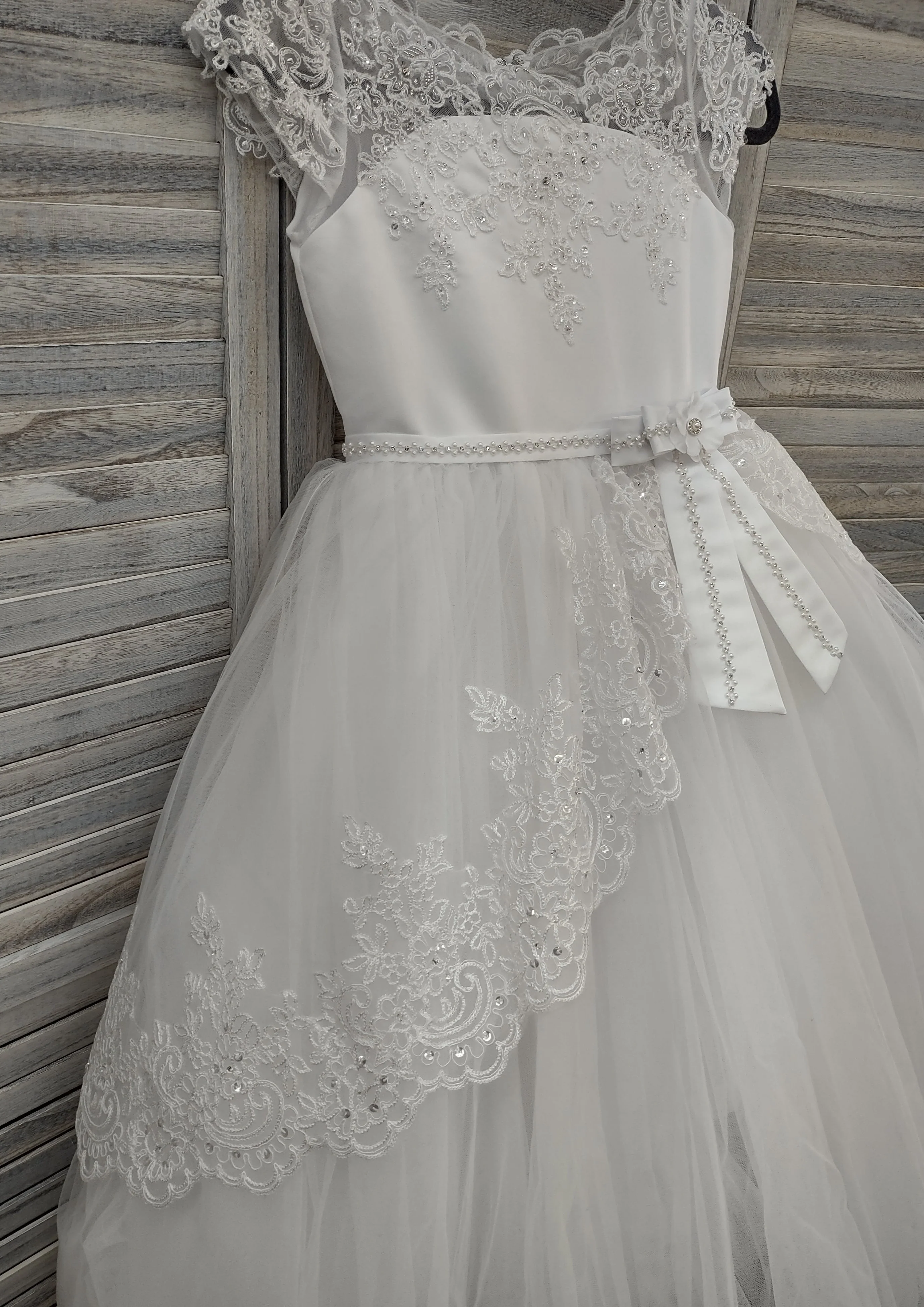 Sweetie Pie Beaded Lace Bodice With Bow Long Gown- 4073 - Image 6