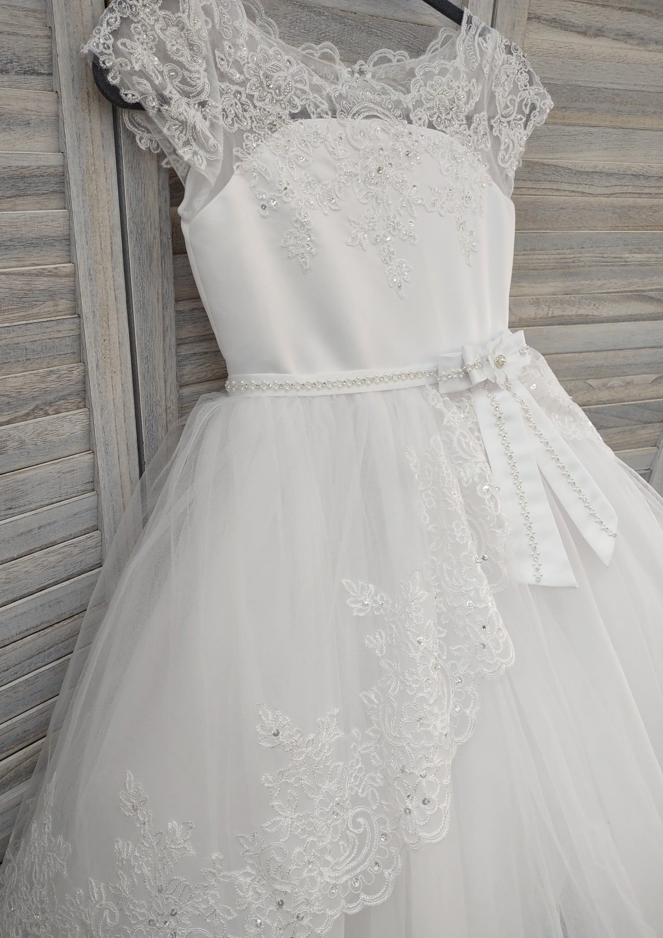 Sweetie Pie Beaded Lace Bodice With Bow Long Gown- 4073 - Image 9