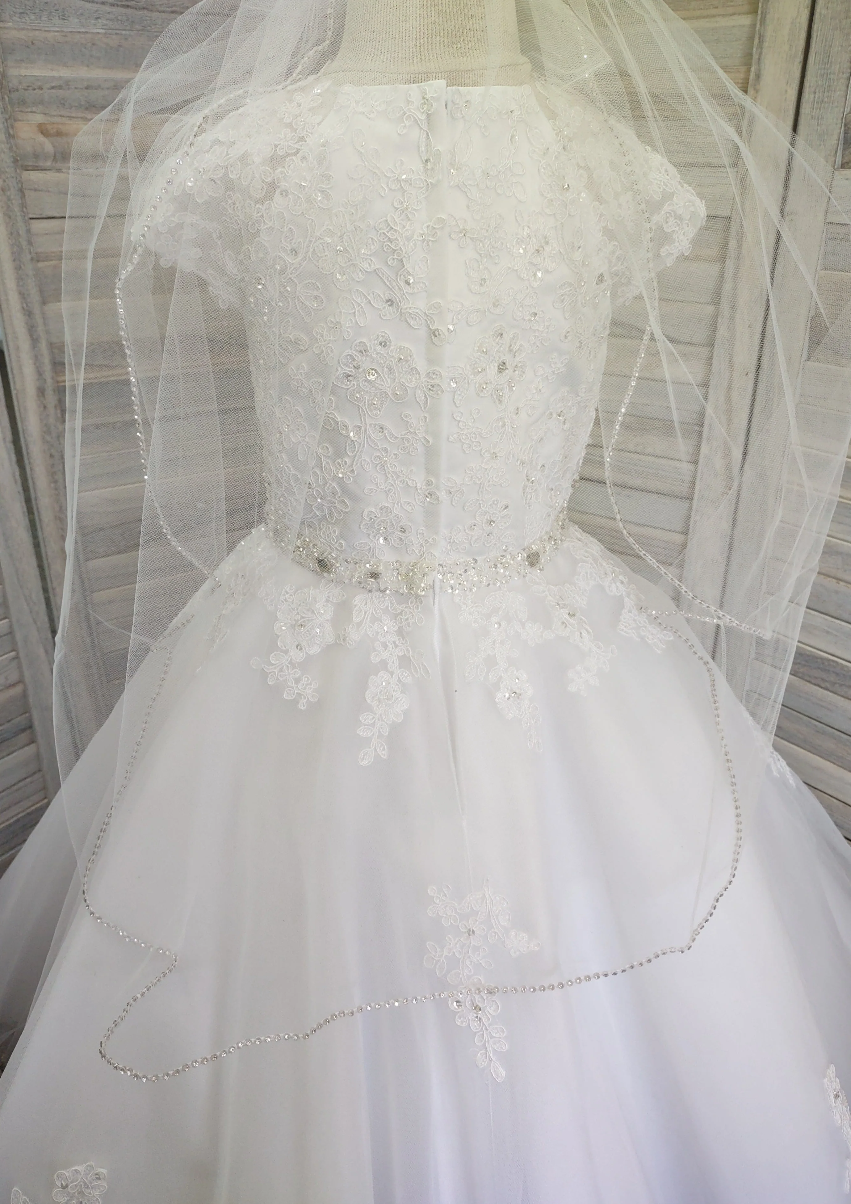 Sweetie Pie Communion Long Gown with Floral Lace Applique and Rhinestone Detail - 3087 - Image 11