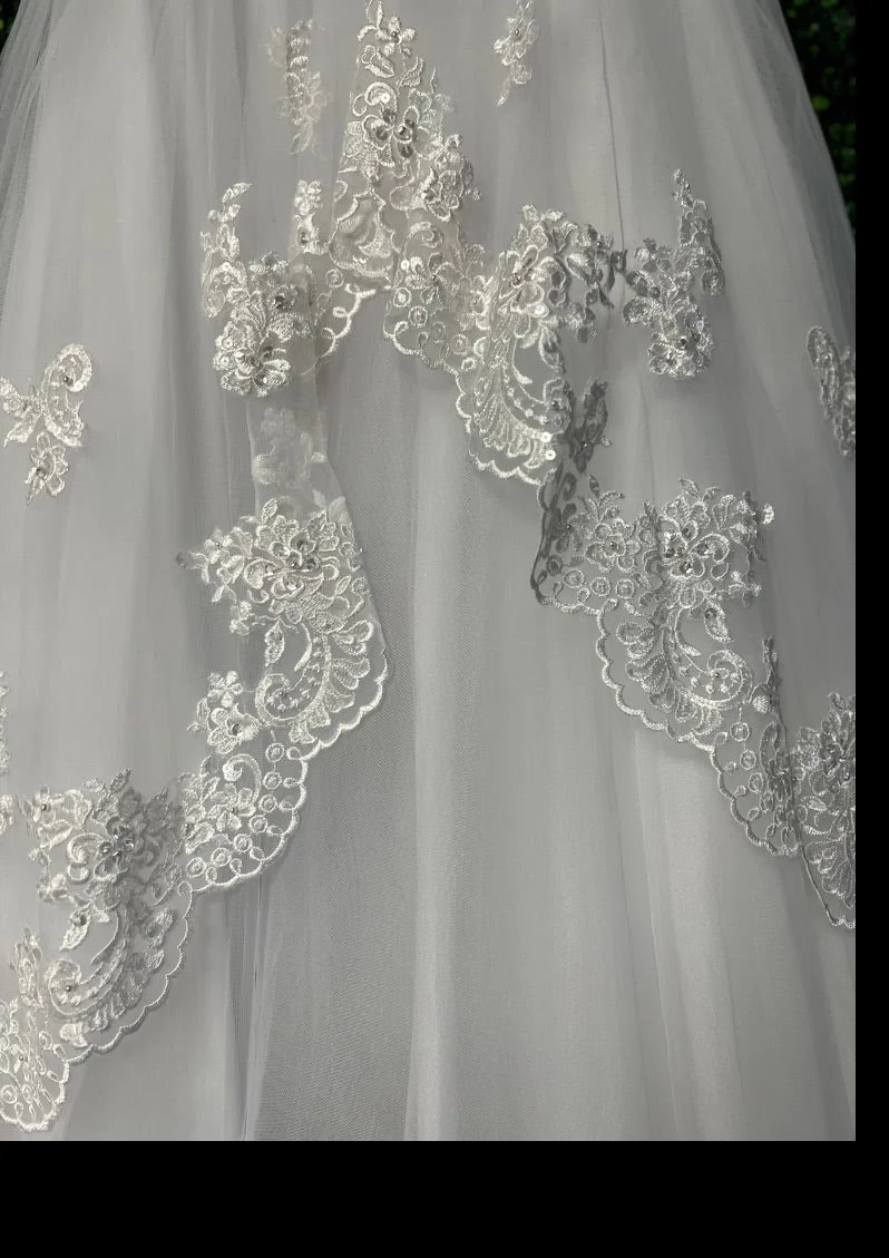 Sweetie Pie Short Sleeve Gown with Scalloped Lace and Tulle Long Dress 4022 - Image 5