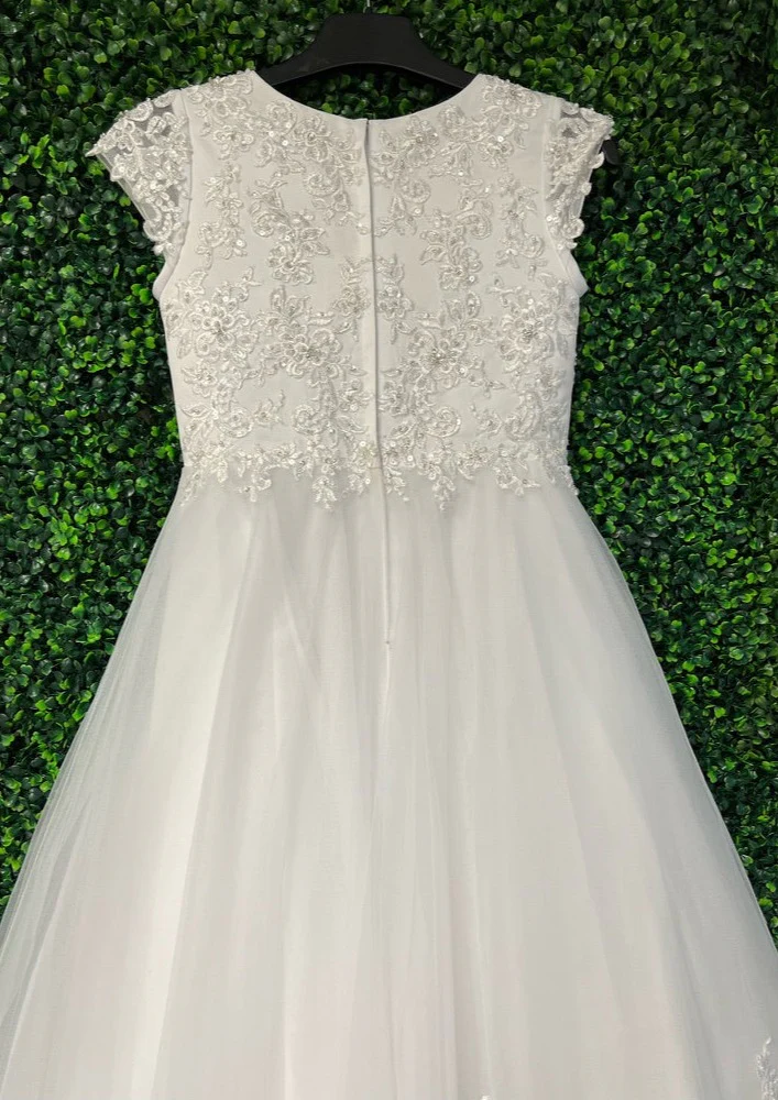 Sweetie Pie Short Sleeve Gown with Scalloped Lace and Tulle Long Dress 4022 - Image 9