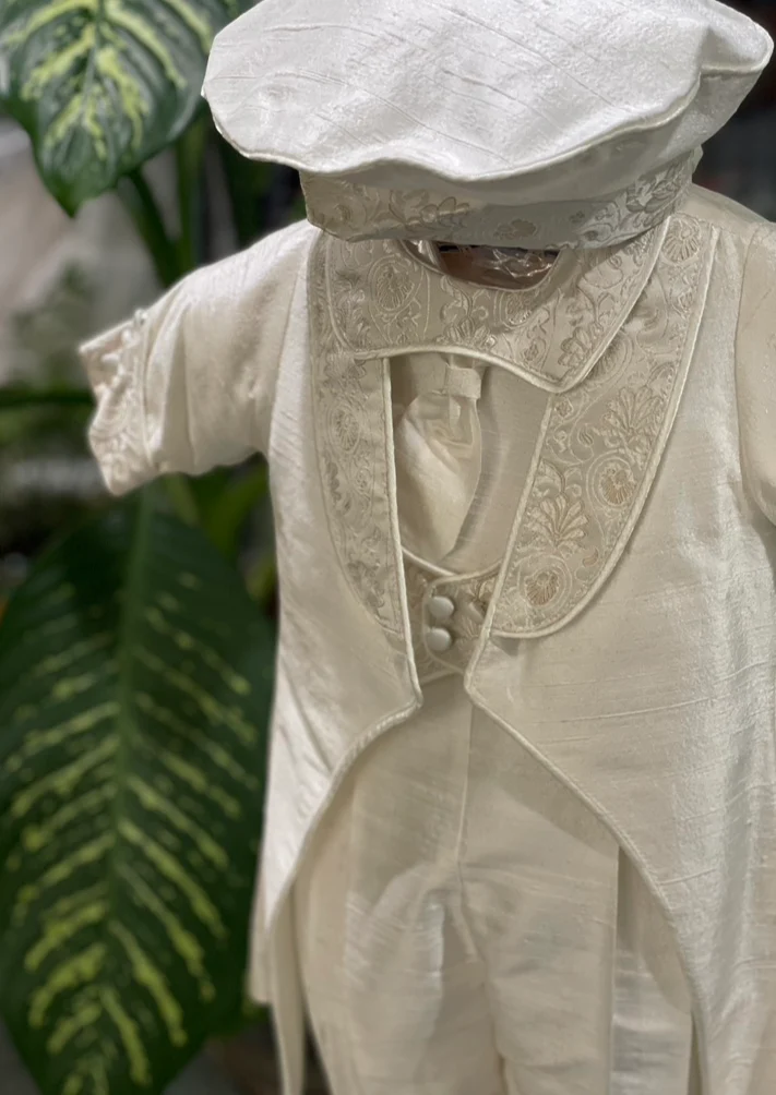 Piccolo Bacio Boys' Textured Silk Boys Baptism Outfit with Gold Jacquard Aldo - Image 6